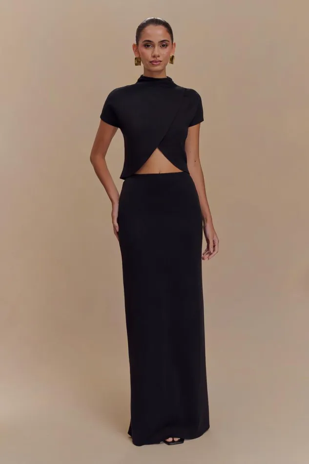 Women Meshki Bottoms Eris Scuba Jersey Maxi Skirt 8211 Black