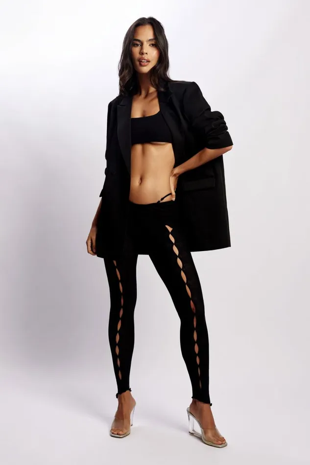 Women Meshki Bottoms Gabriella Cutout Full Length Pants 8211 Black