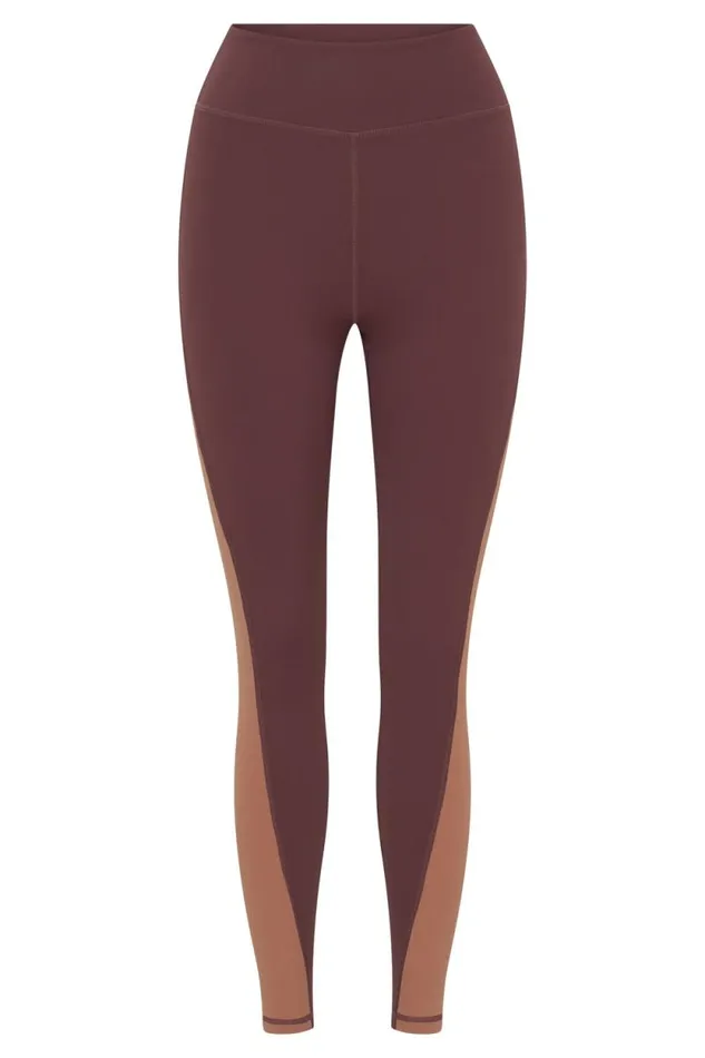 Women Meshki Bottoms Libby Two Tone Panel Leggings 8211 MahoganyTan