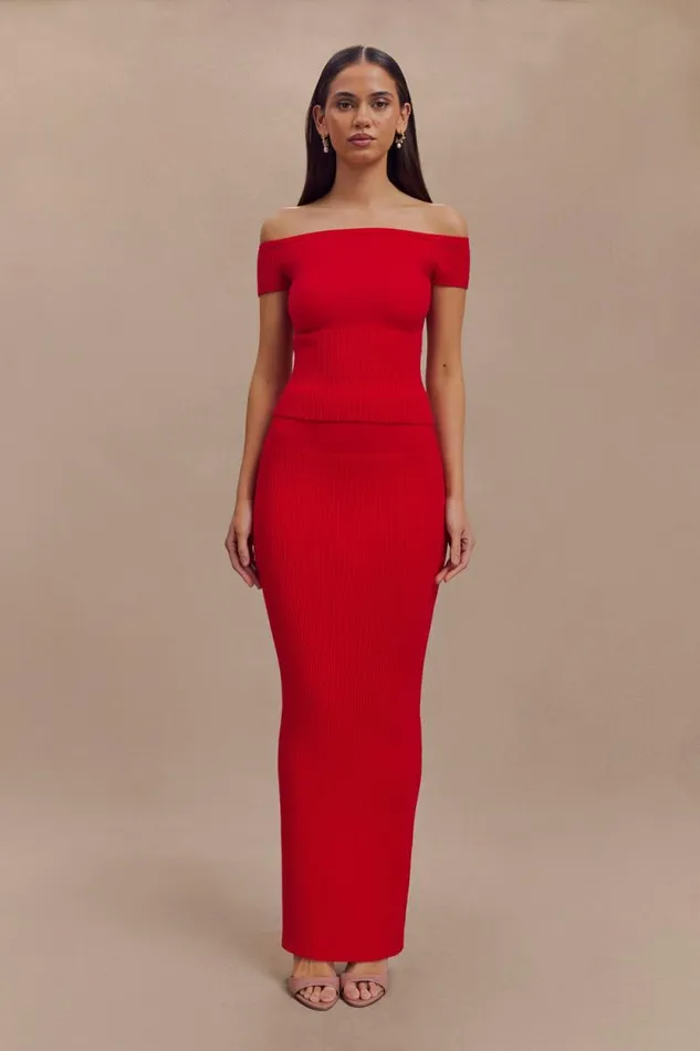Women Meshki Bottoms Mathilde Ribbed Knit Maxi Skirt 8211 Ruby