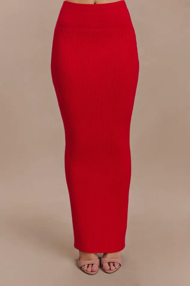 Women Meshki Bottoms Mathilde Ribbed Knit Maxi Skirt 8211 Ruby