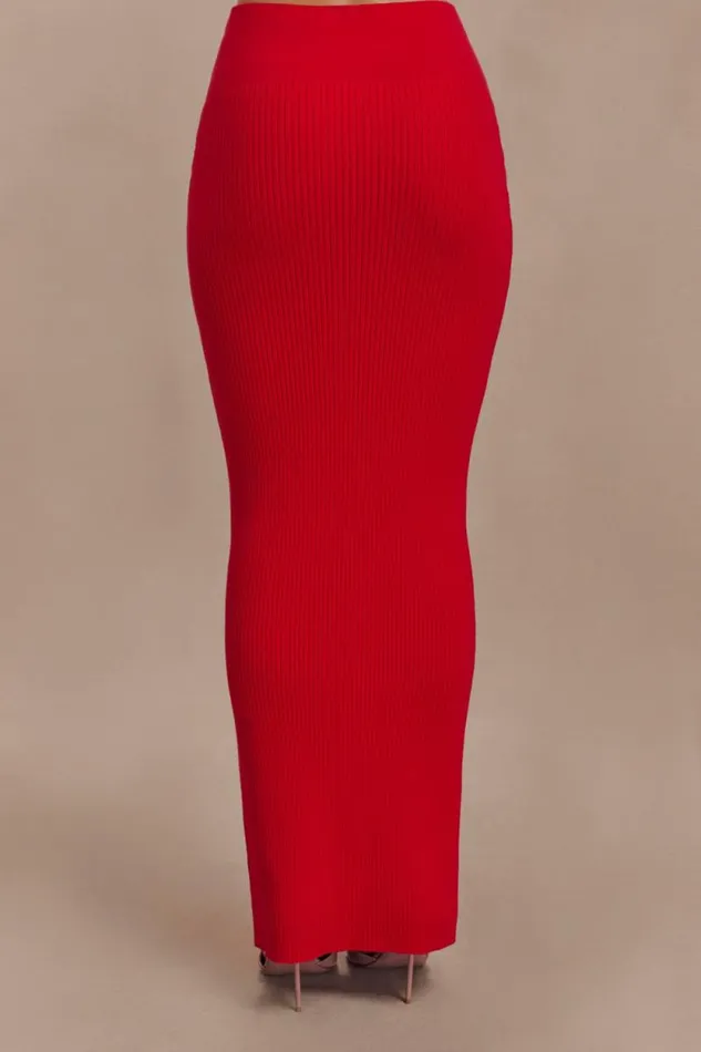 Women Meshki Bottoms Mathilde Ribbed Knit Maxi Skirt 8211 Ruby