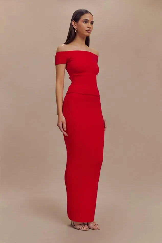 Women Meshki Bottoms Mathilde Ribbed Knit Maxi Skirt 8211 Ruby