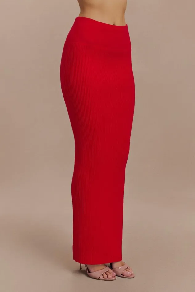 Women Meshki Bottoms Mathilde Ribbed Knit Maxi Skirt 8211 Ruby