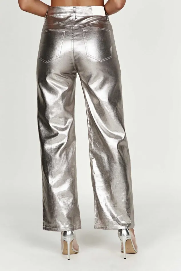 Women Meshki Bottoms Minnie Metallic Straight Jean 8211 Silver
