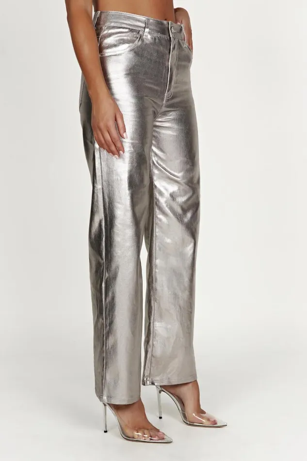 Women Meshki Bottoms Minnie Metallic Straight Jean 8211 Silver