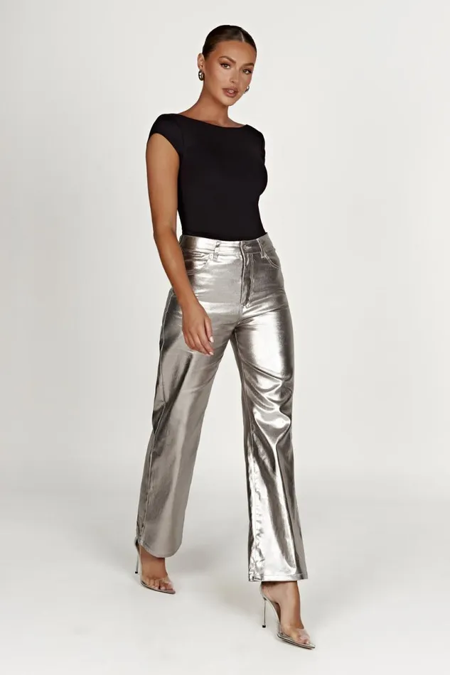 Women Meshki Bottoms Minnie Metallic Straight Jean 8211 Silver