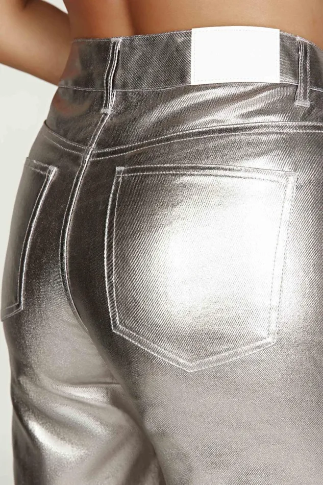 Women Meshki Bottoms Minnie Metallic Straight Jean 8211 Silver