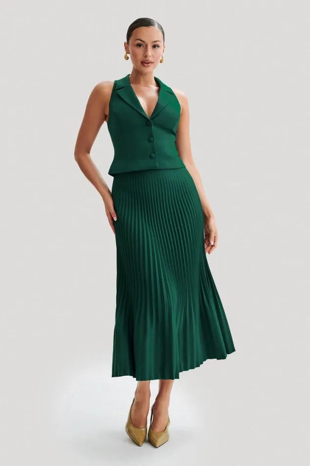 Women Meshki Bottoms Twyla Pleated Suiting Maxi Skirt 8211 Forest Green