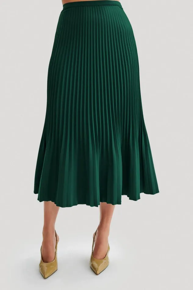 Women Meshki Bottoms Twyla Pleated Suiting Maxi Skirt 8211 Forest Green