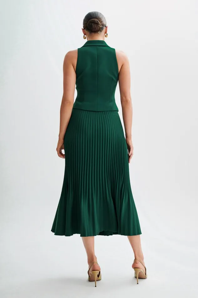 Women Meshki Bottoms Twyla Pleated Suiting Maxi Skirt 8211 Forest Green