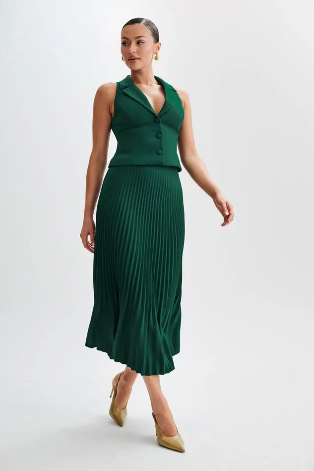 Women Meshki Bottoms Twyla Pleated Suiting Maxi Skirt 8211 Forest Green