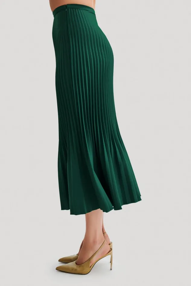 Women Meshki Bottoms Twyla Pleated Suiting Maxi Skirt 8211 Forest Green