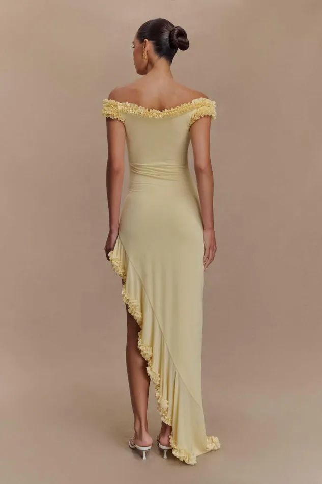 Women Meshki Dresses Arielle Off Shoulder Ruffle Midi Dress 8211 Pastel Lemon