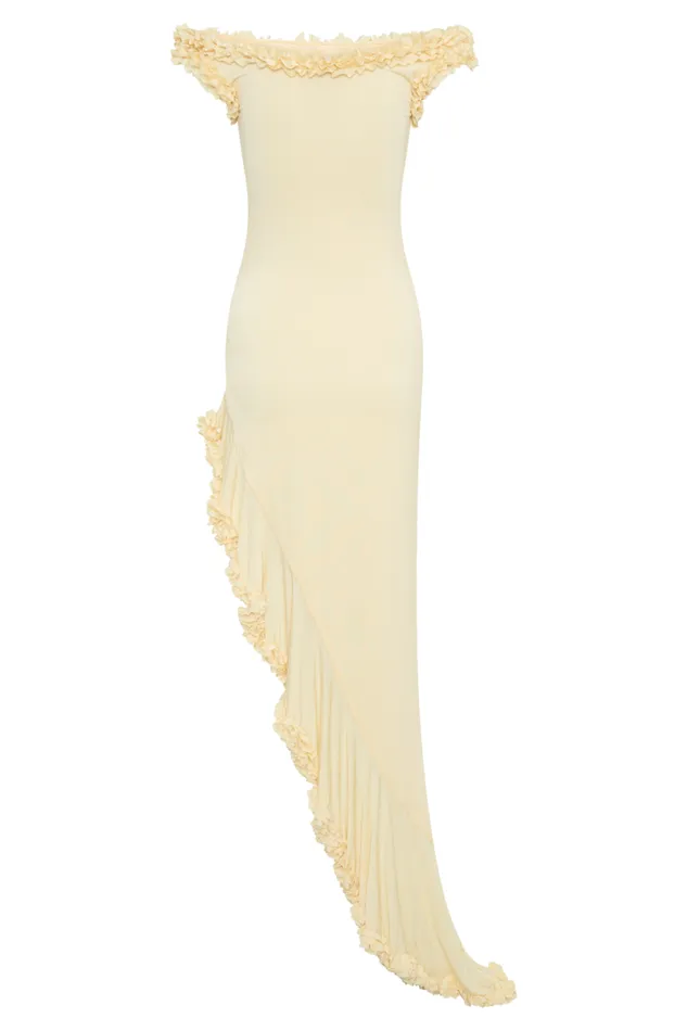 Women Meshki Dresses Arielle Off Shoulder Ruffle Midi Dress 8211 Pastel Lemon