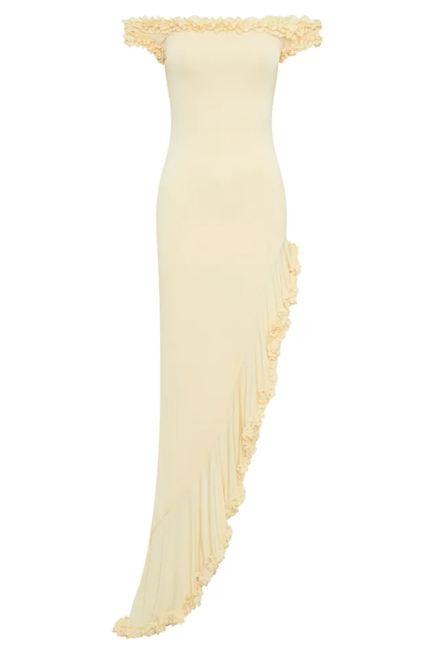 Women Meshki Dresses Arielle Off Shoulder Ruffle Midi Dress 8211 Pastel Lemon