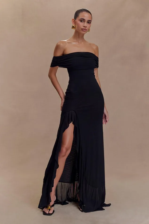 Women Meshki Dresses Audrey Off Shoulder Mesh Maxi Dress 8211 Black
