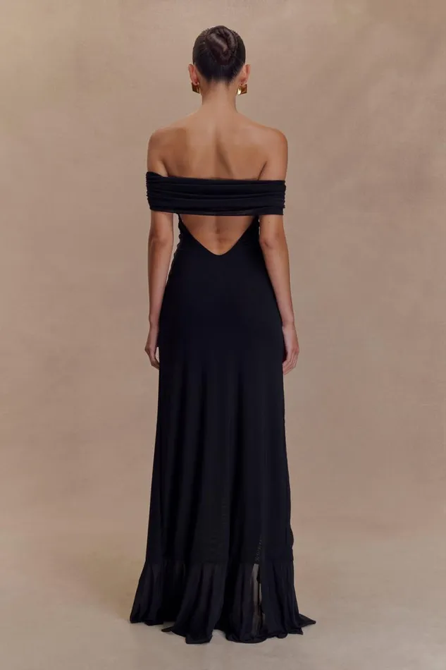 Women Meshki Dresses Audrey Off Shoulder Mesh Maxi Dress 8211 Black