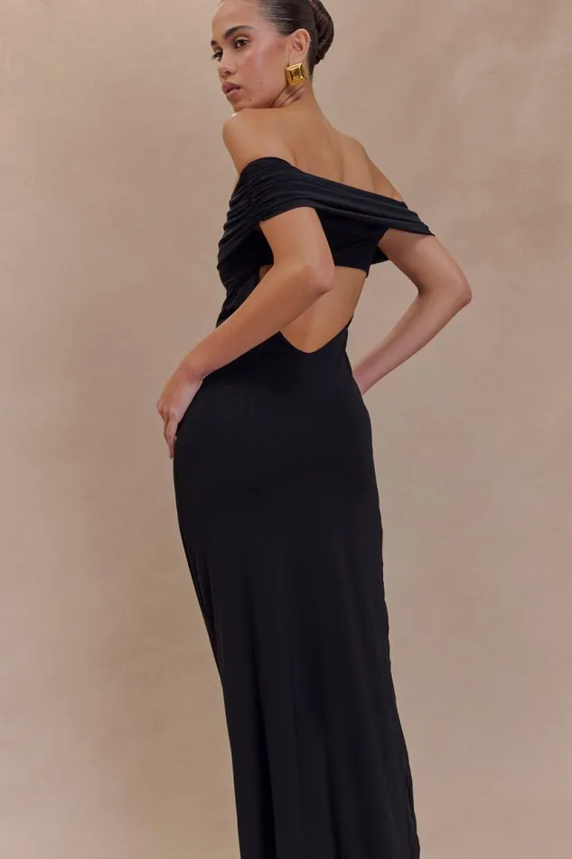 Women Meshki Dresses Audrey Off Shoulder Mesh Maxi Dress 8211 Black