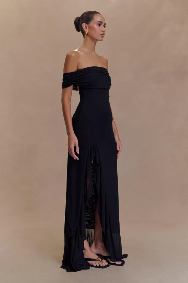 Women Meshki Dresses Audrey Off Shoulder Mesh Maxi Dress 8211 Black