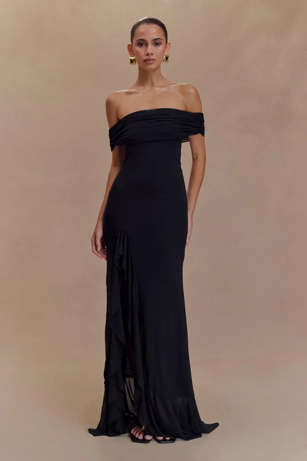 Women Meshki Dresses Audrey Off Shoulder Mesh Maxi Dress 8211 Black