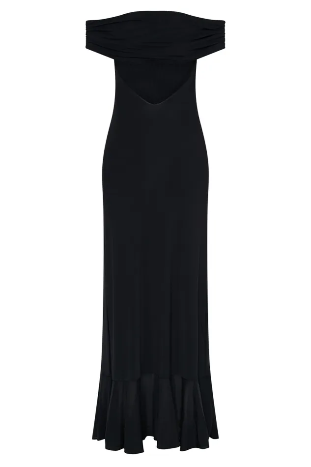 Women Meshki Dresses Audrey Off Shoulder Mesh Maxi Dress 8211 Black