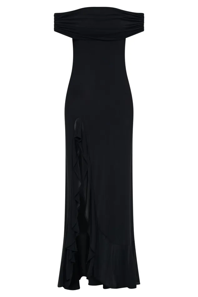 Women Meshki Dresses Audrey Off Shoulder Mesh Maxi Dress 8211 Black