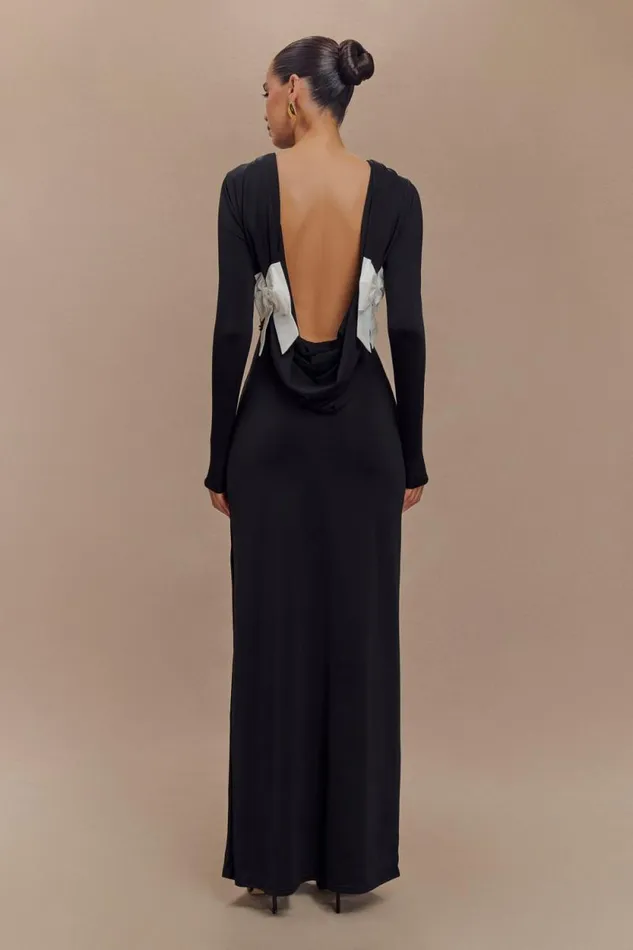Women Meshki Dresses Bennett Slinky Long Sleeve Maxi Dress 8211 BlackWhite