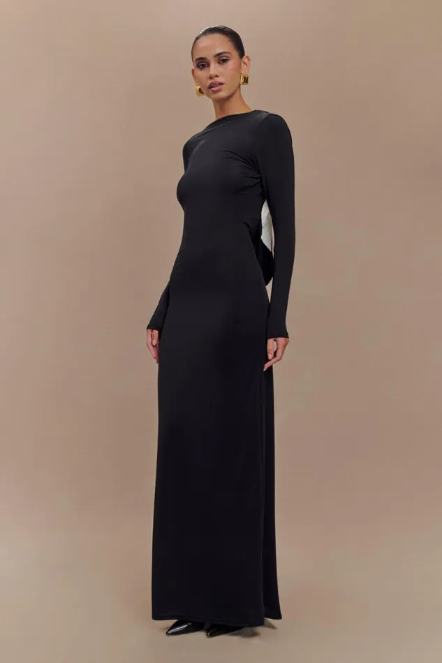 Women Meshki Dresses Bennett Slinky Long Sleeve Maxi Dress 8211 BlackWhite