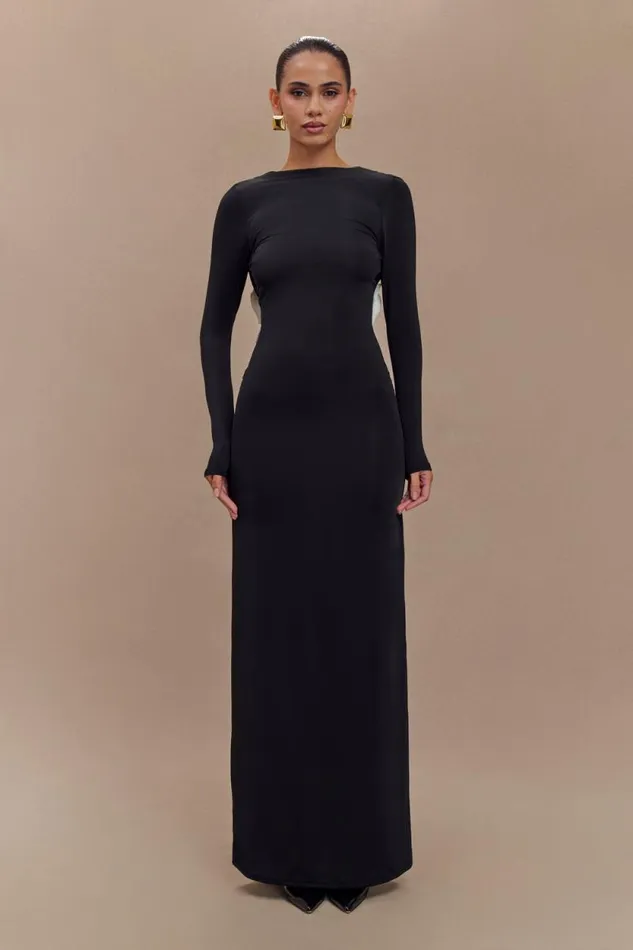 Women Meshki Dresses Bennett Slinky Long Sleeve Maxi Dress 8211 BlackWhite