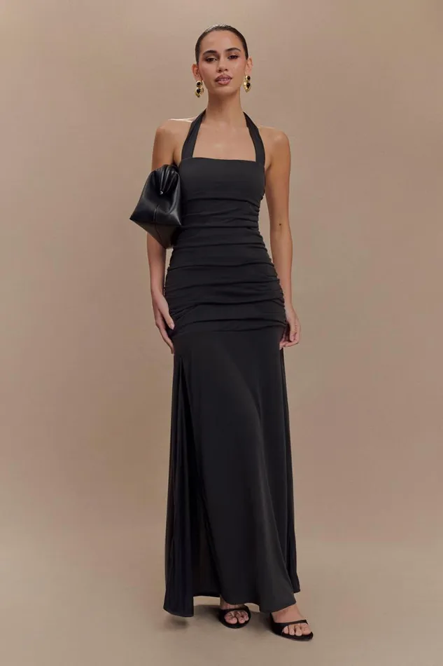Women Meshki Dresses Bentley Peached Jersey Halter Maxi Dress 8211 Black