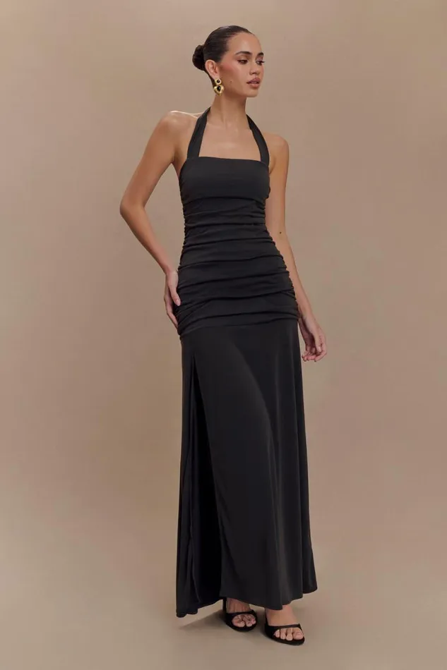 Women Meshki Dresses Bentley Peached Jersey Halter Maxi Dress 8211 Black