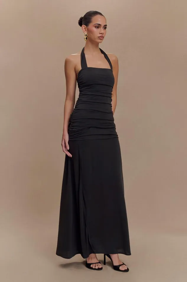 Women Meshki Dresses Bentley Peached Jersey Halter Maxi Dress 8211 Black