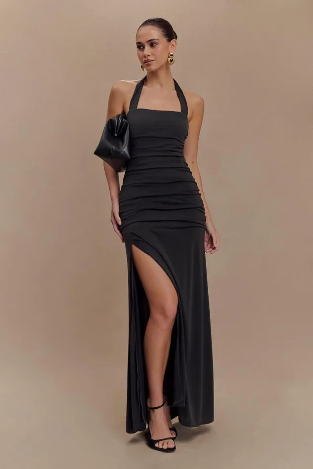 Women Meshki Dresses Bentley Peached Jersey Halter Maxi Dress 8211 Black