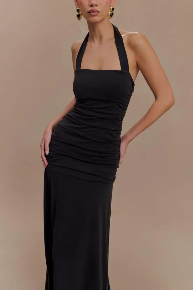 Women Meshki Dresses Bentley Peached Jersey Halter Maxi Dress 8211 Black