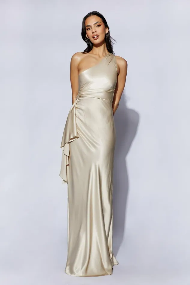 Women Meshki Dresses Calliope One Shoulder Maxi Dress 8211 Champagne