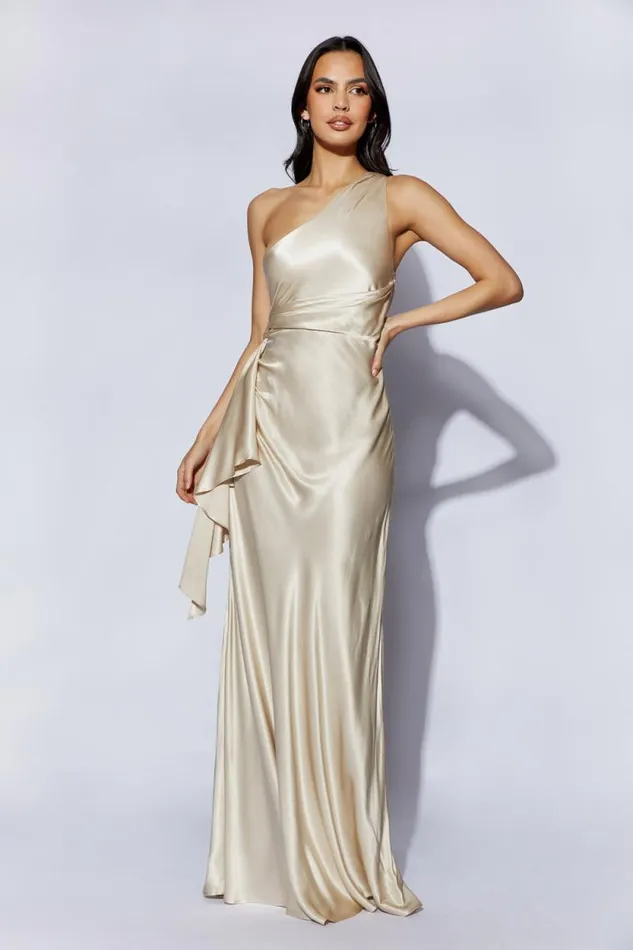 Women Meshki Dresses Calliope One Shoulder Maxi Dress 8211 Champagne