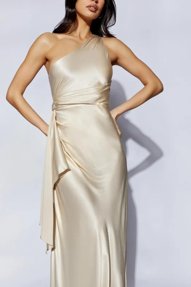 Women Meshki Dresses Calliope One Shoulder Maxi Dress 8211 Champagne