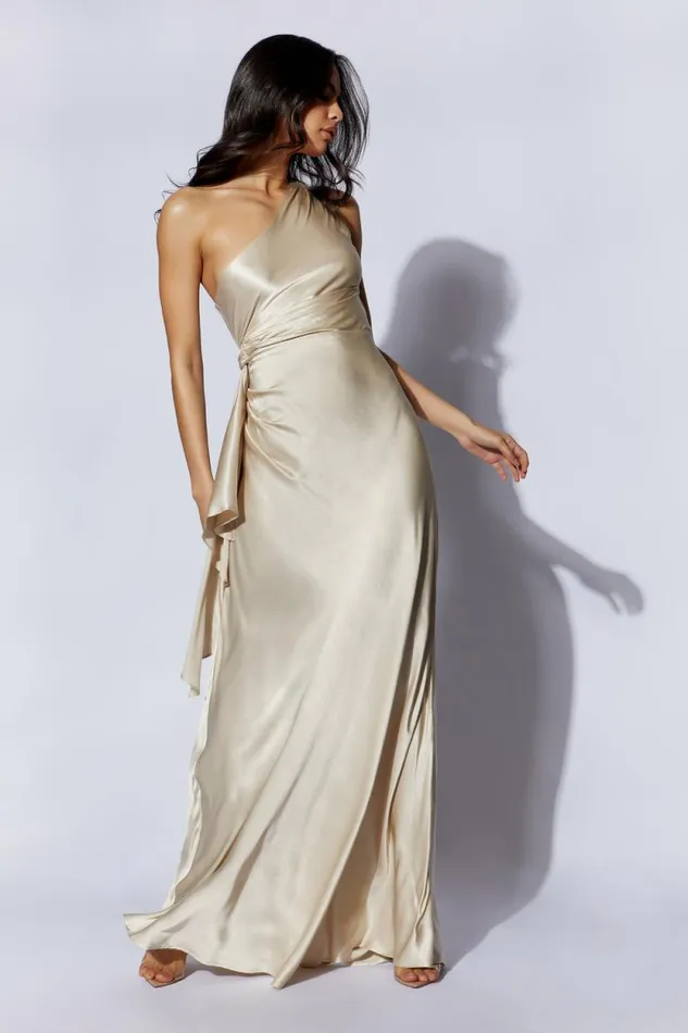 Women Meshki Dresses Calliope One Shoulder Maxi Dress 8211 Champagne