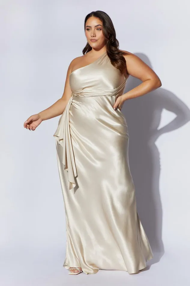 Women Meshki Dresses Calliope One Shoulder Maxi Dress 8211 Champagne