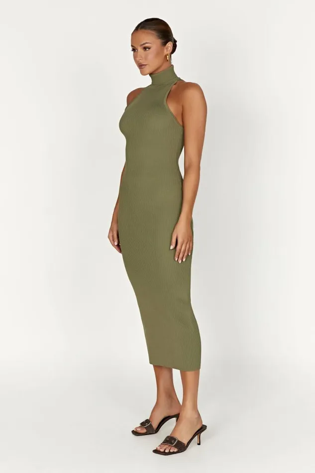 Women Meshki Dresses Connie Turtleneck Knit Midi Dress 8211 Olive