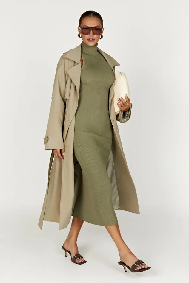 Women Meshki Dresses Connie Turtleneck Knit Midi Dress 8211 Olive