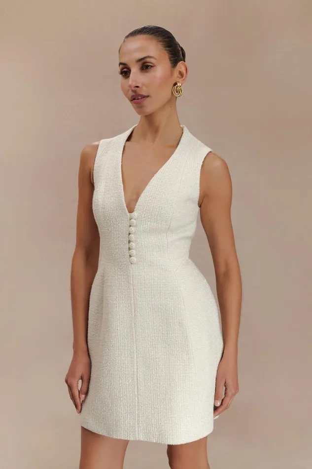 Women Meshki Dresses Danna Boucle Mini Dress With Pleats 8211 White