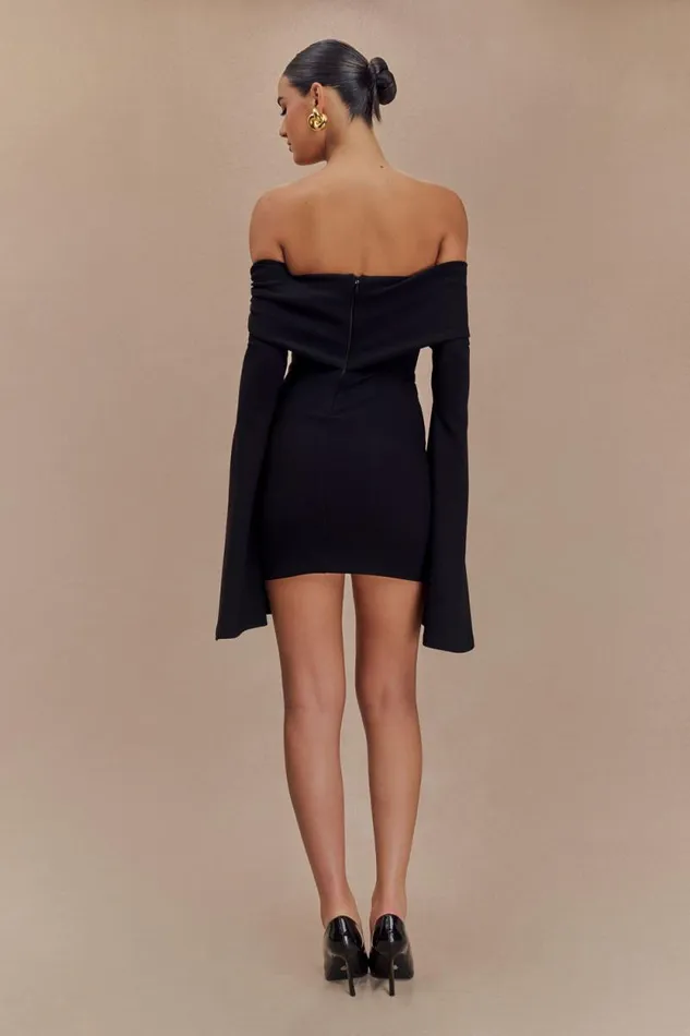 Women Meshki Dresses Dominique Off Shoulder Long Sleeve Mini Dress 8211 Black