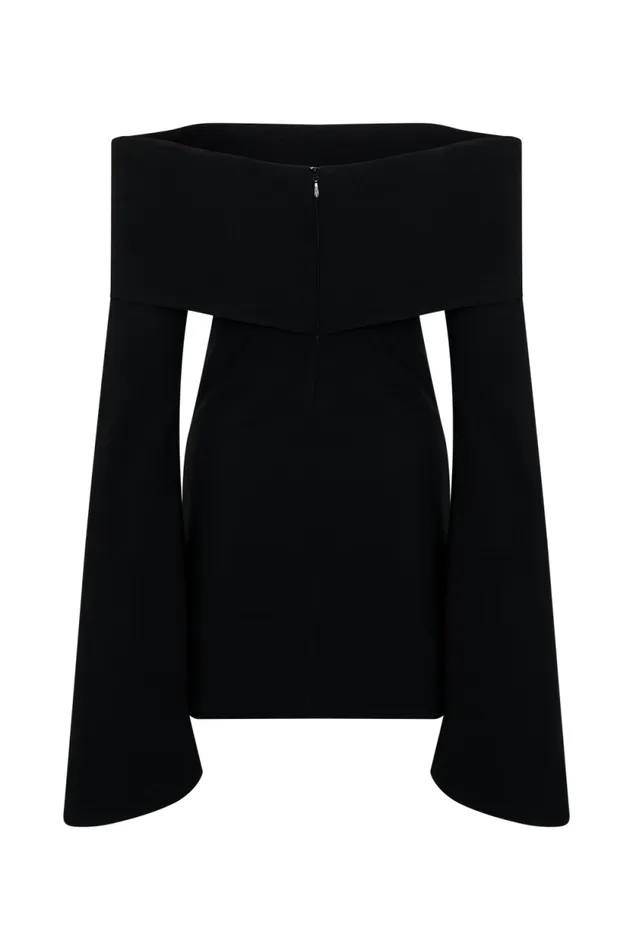 Women Meshki Dresses Dominique Off Shoulder Long Sleeve Mini Dress 8211 Black