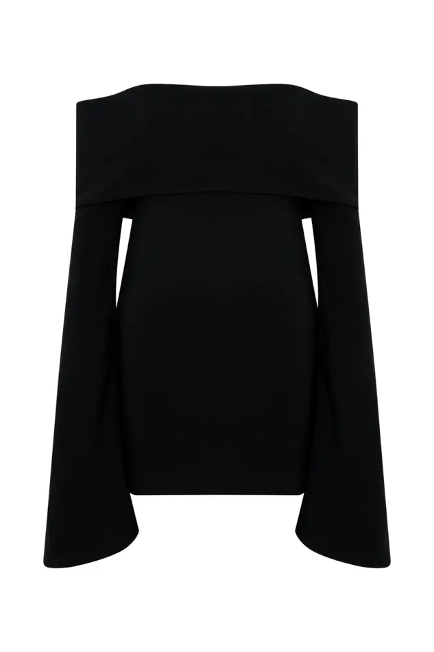 Women Meshki Dresses Dominique Off Shoulder Long Sleeve Mini Dress 8211 Black