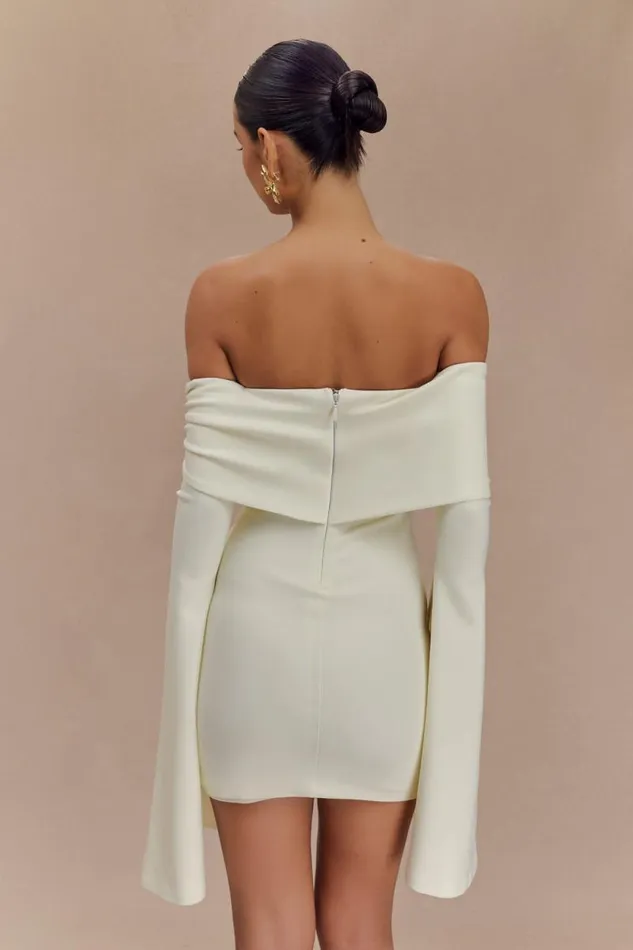 Women Meshki Dresses Dominique Off Shoulder Long Sleeve Mini Dress 8211 Ivory