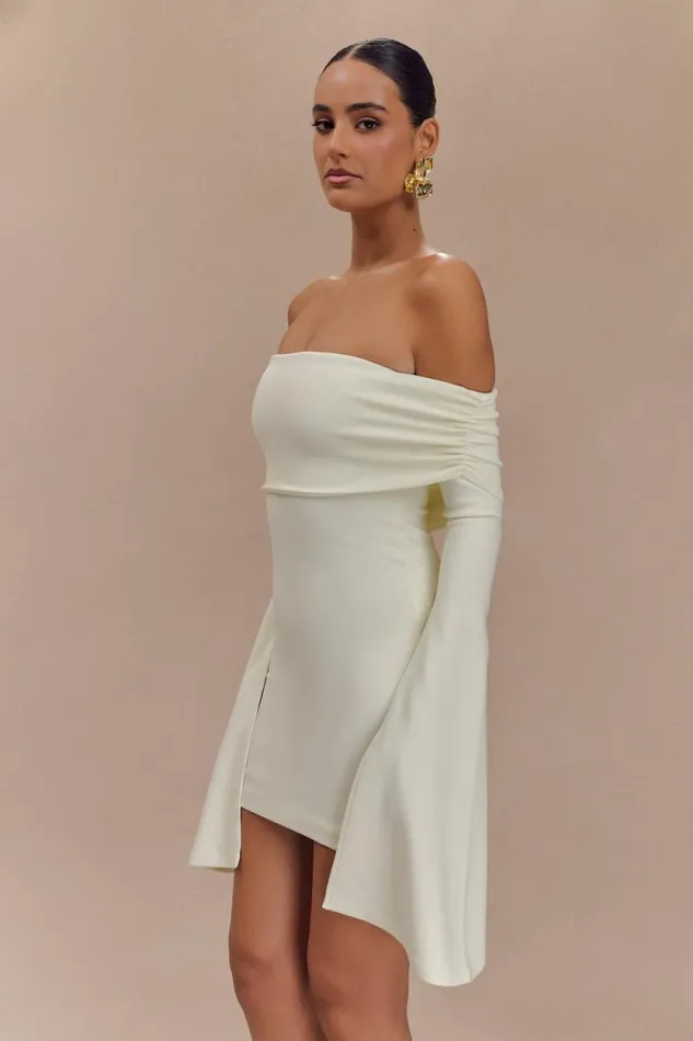Women Meshki Dresses Dominique Off Shoulder Long Sleeve Mini Dress 8211 Ivory