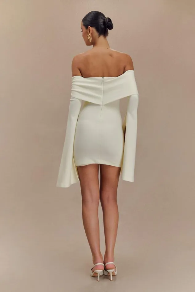 Women Meshki Dresses Dominique Off Shoulder Long Sleeve Mini Dress 8211 Ivory