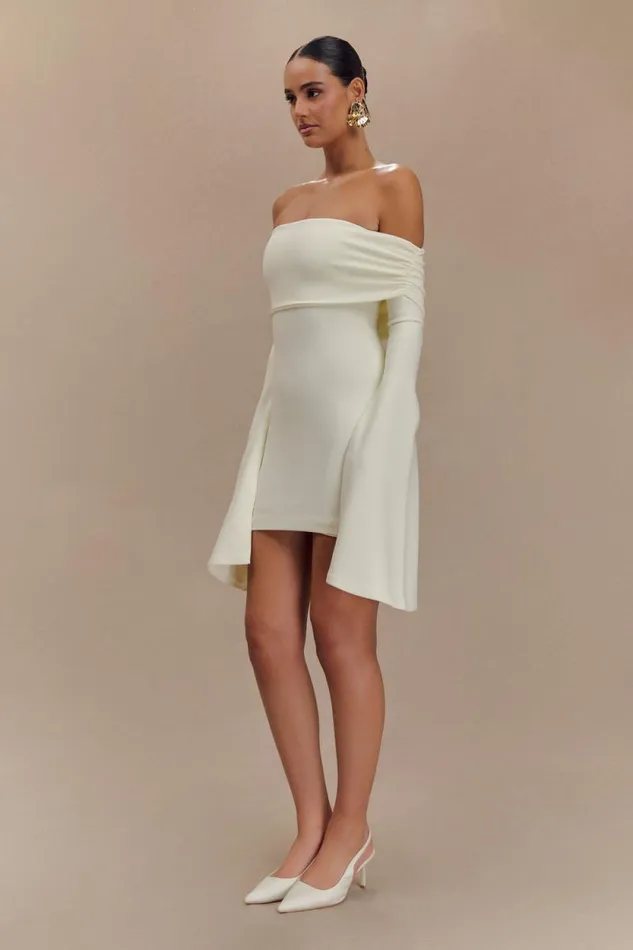Women Meshki Dresses Dominique Off Shoulder Long Sleeve Mini Dress 8211 Ivory